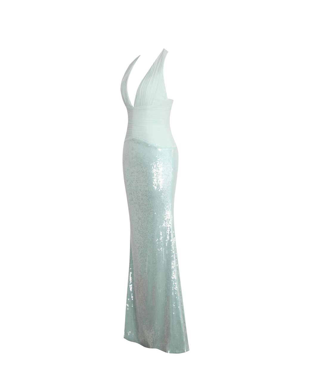 Miss Circle New York Green Wendale Mint Sequin Plunging Mermaid Maxi Dress