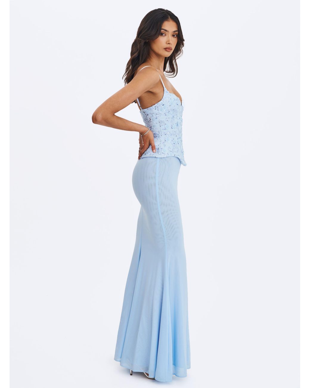 Miss Circle New York Blue Aurielle Baby Sweetheart Mermaid Peplum Maxi Dress