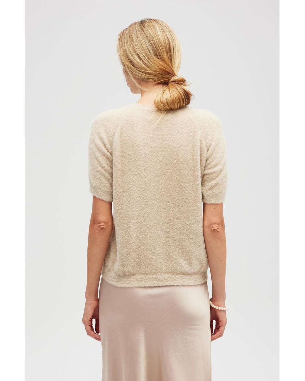 Peraluna Natural Neutrals Emilia Pearl Embroidered Knit Fluffy Blouse