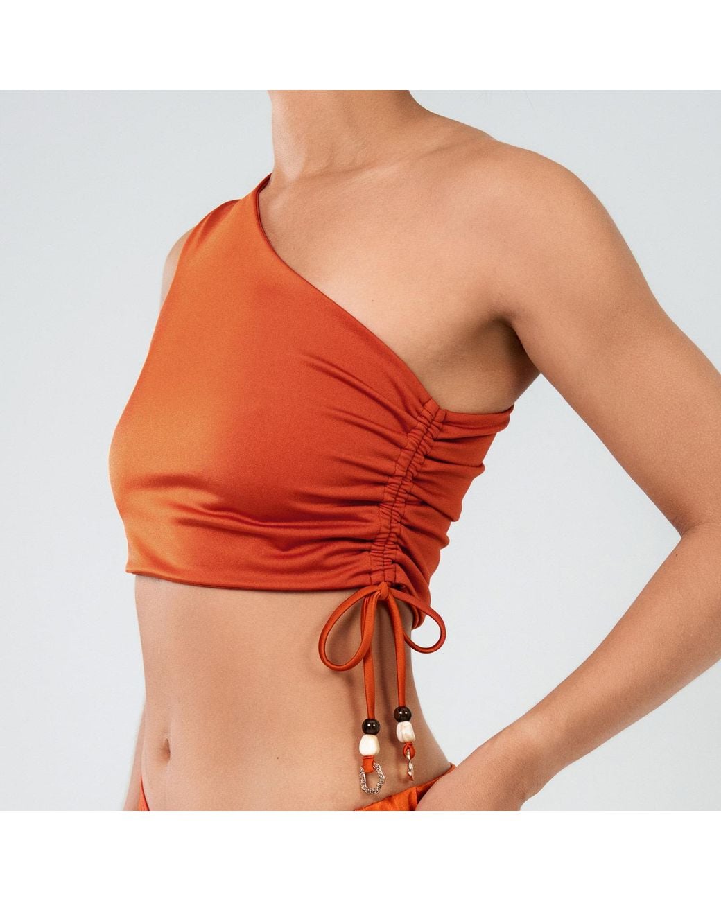 Duskitten Orange Bloomline Dew One-Shoulder Top