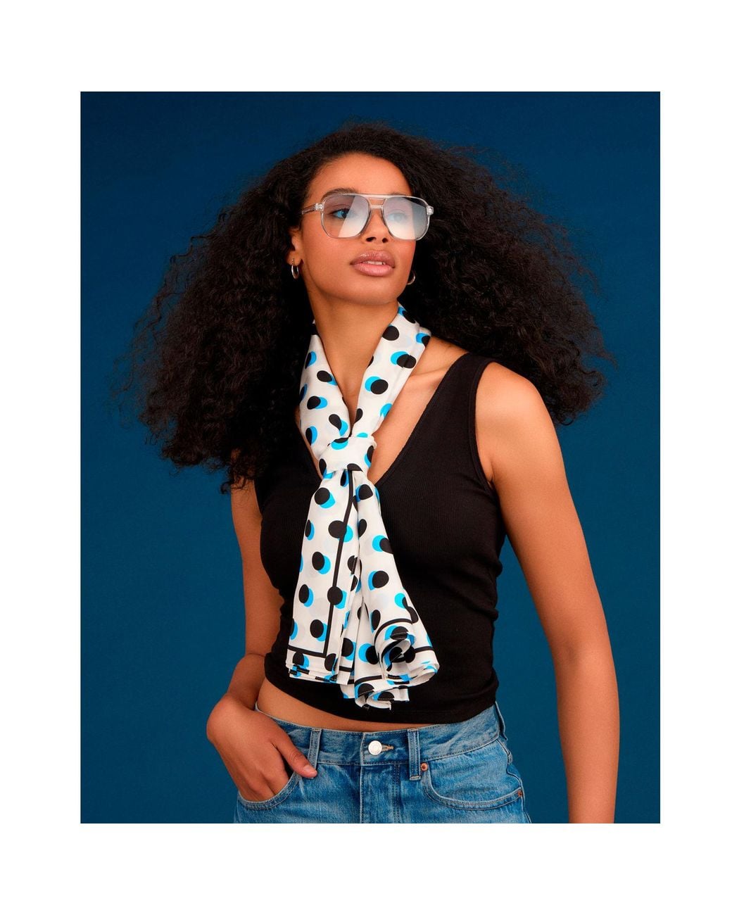 INGMARSON Blue Oversized Polka Dot Silk Scarf