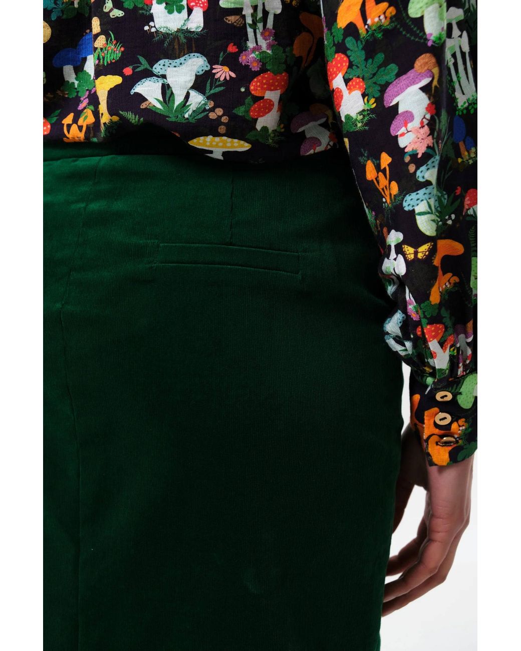 Louche Green Balthazar Babycord Midi Pencil Skirt