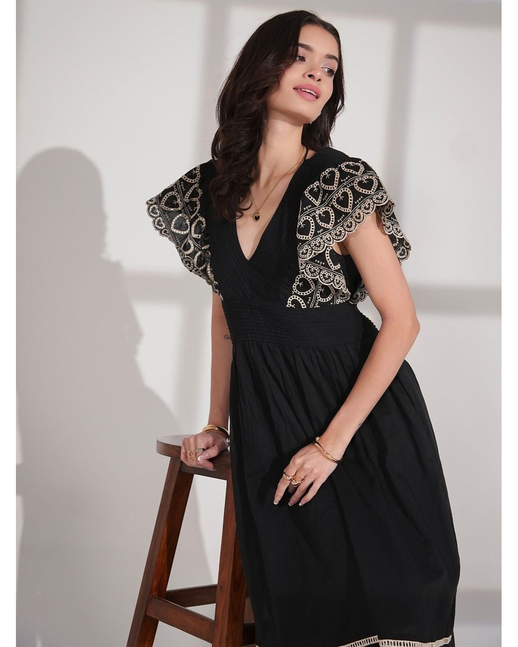 Rose & Nancy Black Eleanor Dress And Heart Embroidered