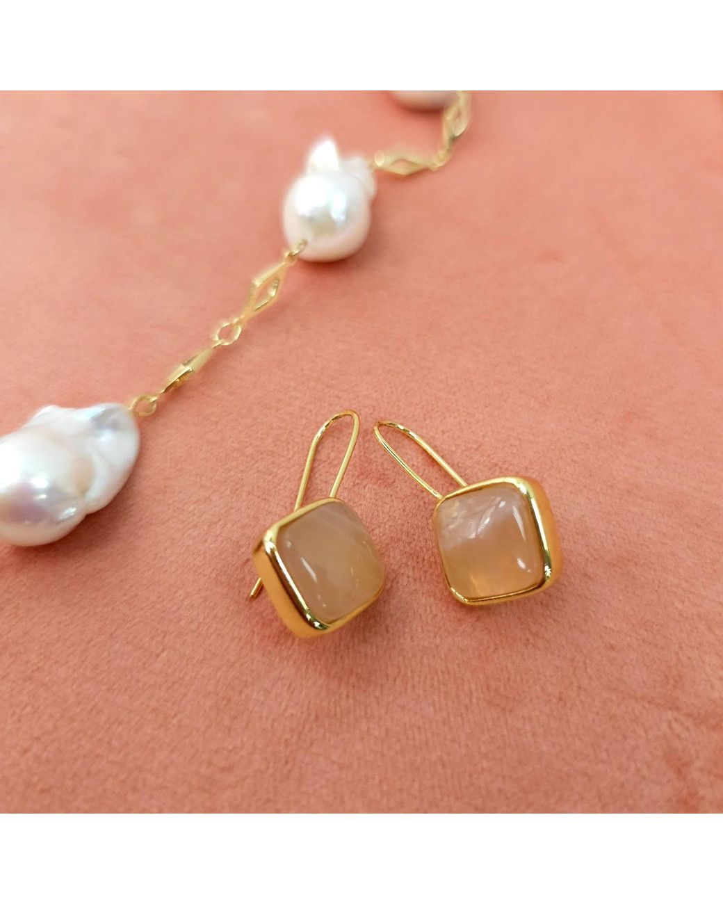 Farra Metallic Moonstone Square Shaped Minimalist Earrings
