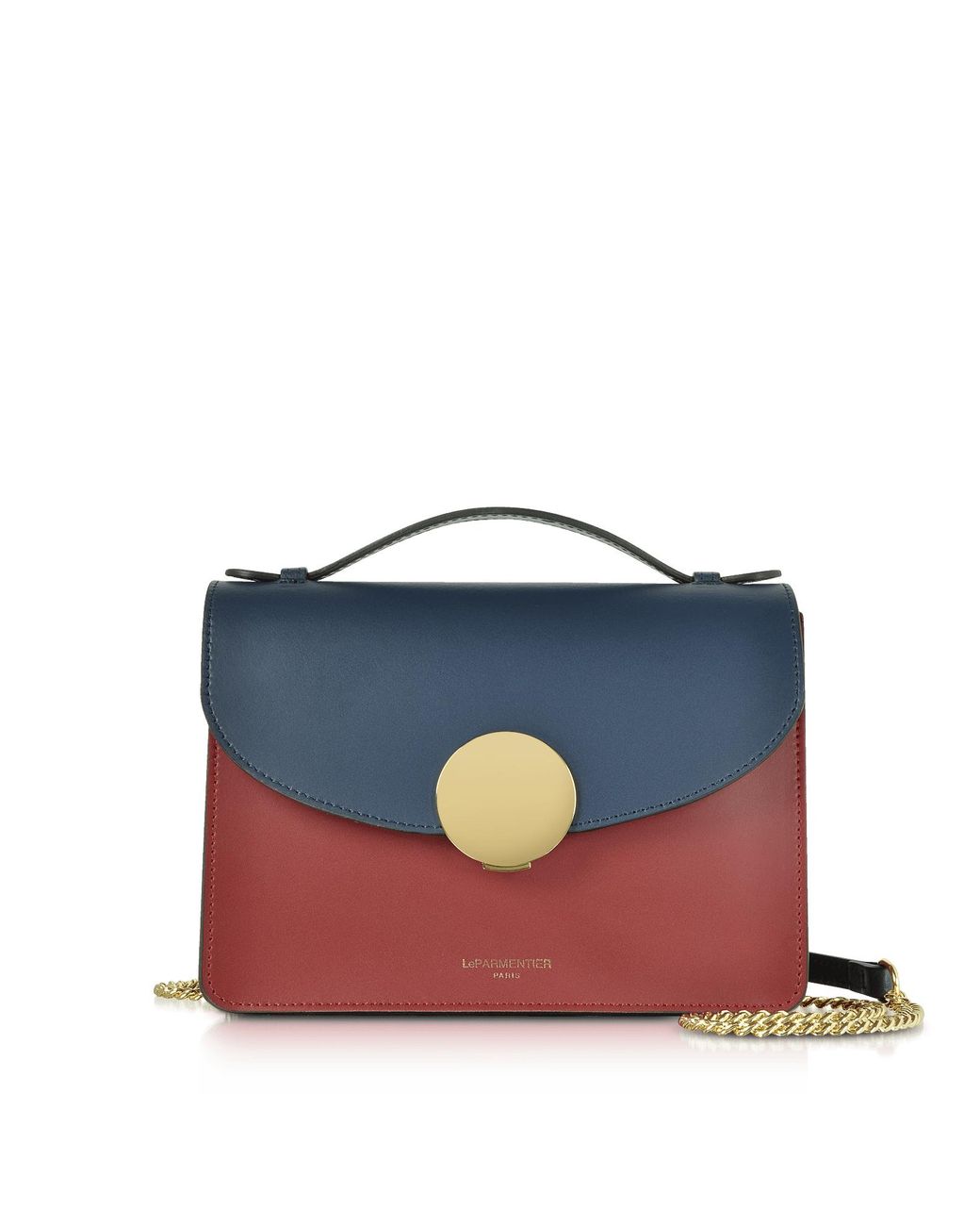 Le Parmentier Blue New Ondina Color Block Flap Top Leather Satchel Bag