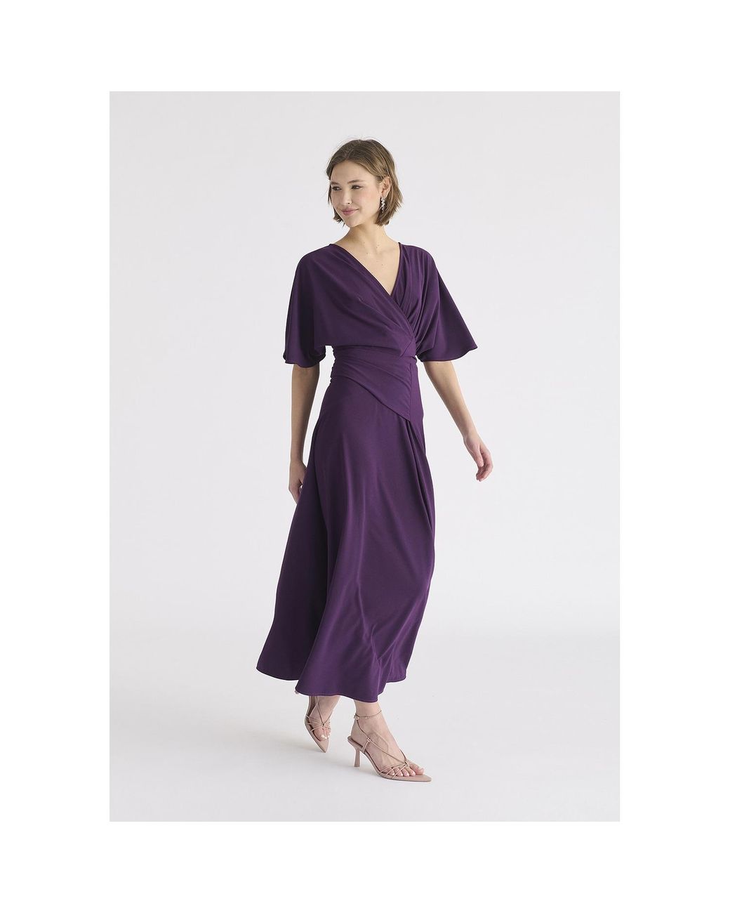 Paisie Purple Flare Sleeves Maxi Wrap Dress