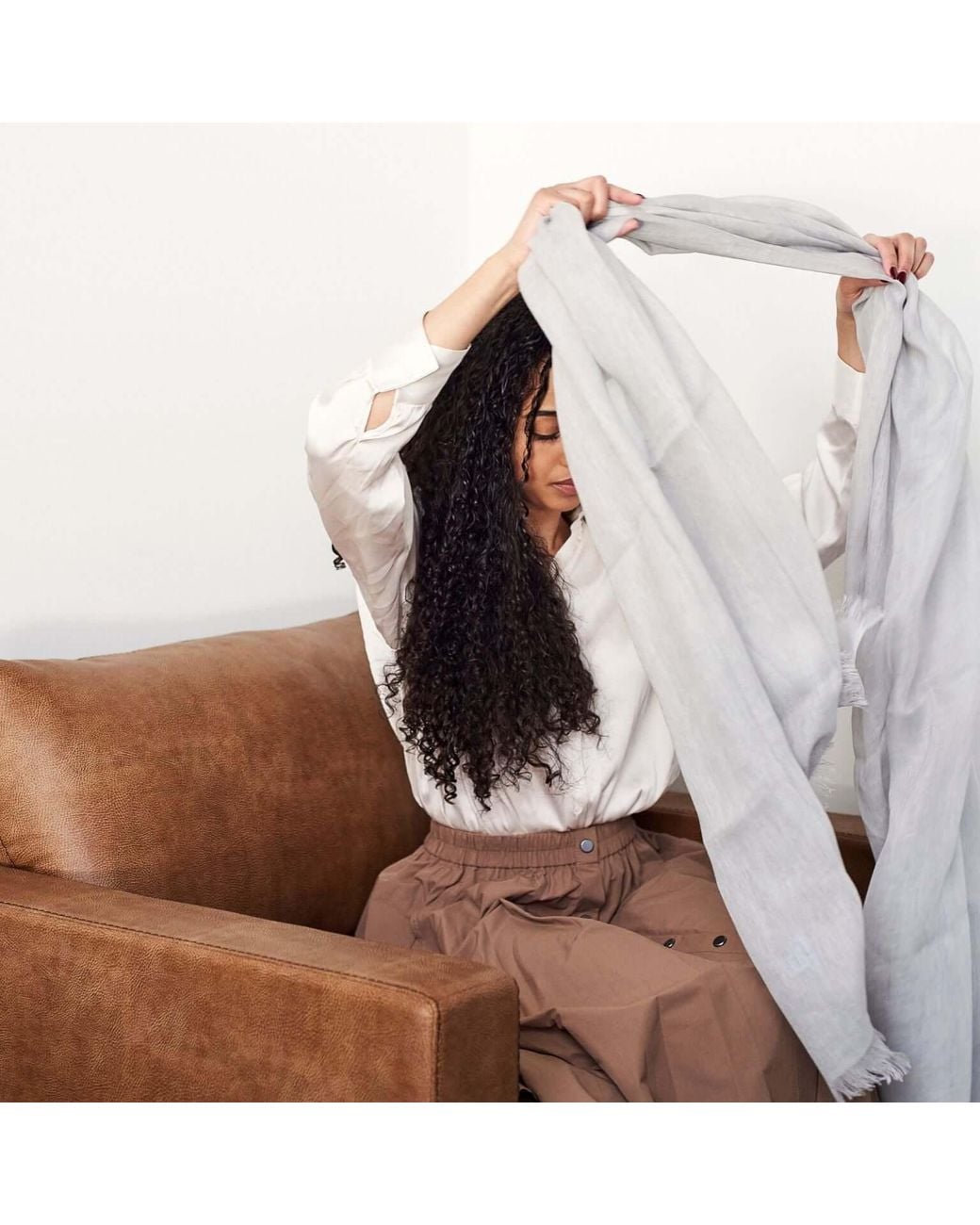 Variously White Pebble Light Hand Woven Soft Linen Scarf