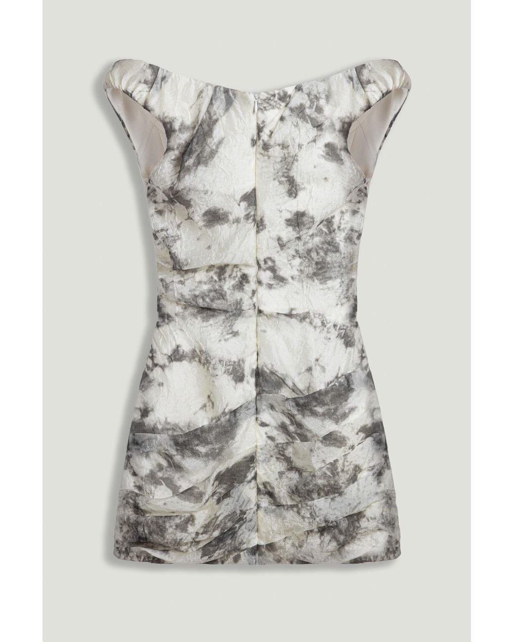 Nocturne Gray Abstract Print Off-Shoulder Ruched Mini Dress