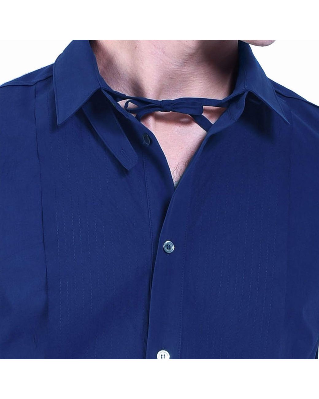 Smart and Joy Blue Shirt With Topstitched Bib And Removable Collar for men