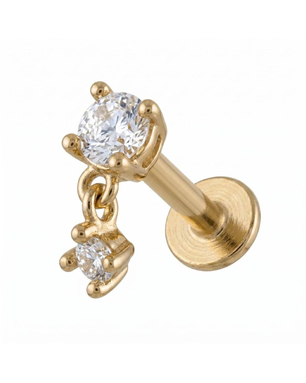Zahav Jewelry Metallic 14K Solid 18G 8Mm Cz Dangle Internally Threaded Flat Back Stud