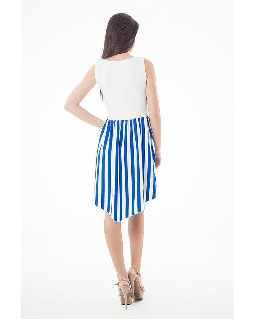 Conquista Blue Contrast Fabric Sleeveless Striped Dress