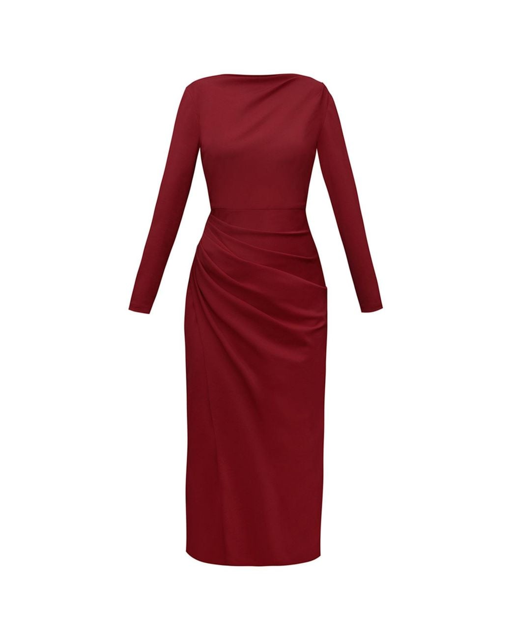 ALINA CERNĂTESCU Red Zahara Dark Mini Cocktail And Office Lyocell Draped Bodycon Dress