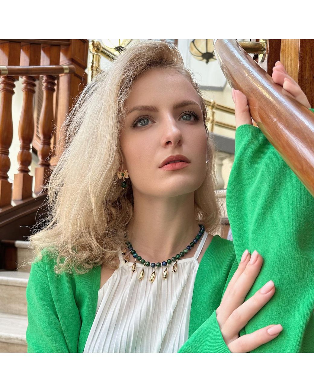 Farra Green Phoenix Lapis With Flower Pendants Statement Necklace