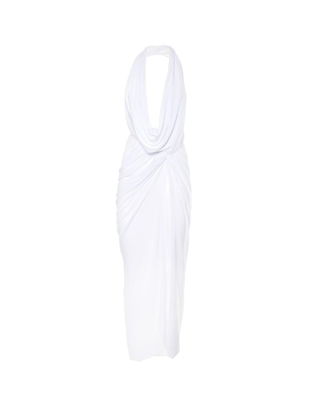Brenda Agradi White Sleeveless Draped Long Evening Dress
