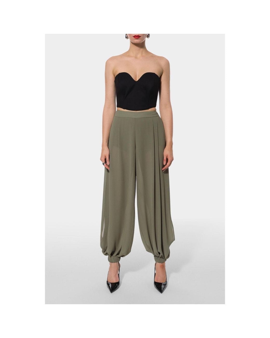 AGGI by HALEWSKI Green Denise Sheer Wide-Leg Trousers With Shorts Set
