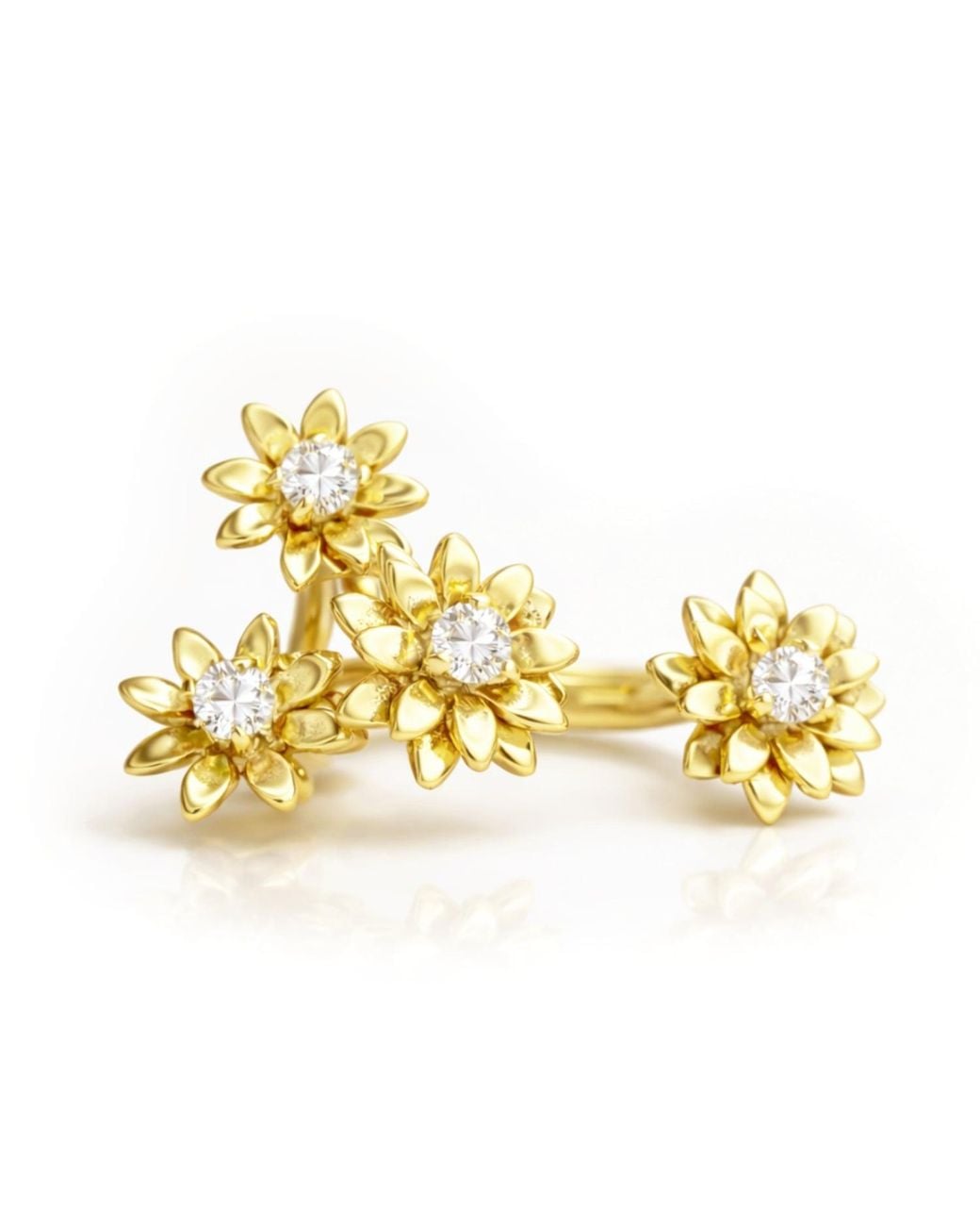 Unaloe Metallic Vermeil Flower Ring With Zirconia – Floral Statement Ring, Luxury Italian Artisan Jewelry For Womena