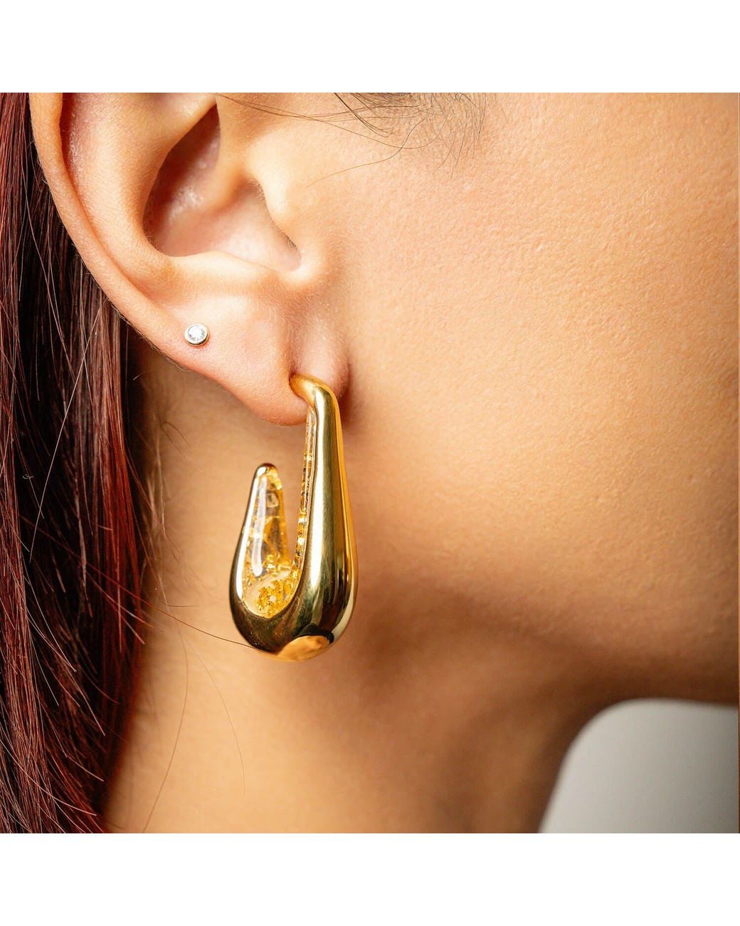 Gold & Honey Metallic Drop Hoop Earrings