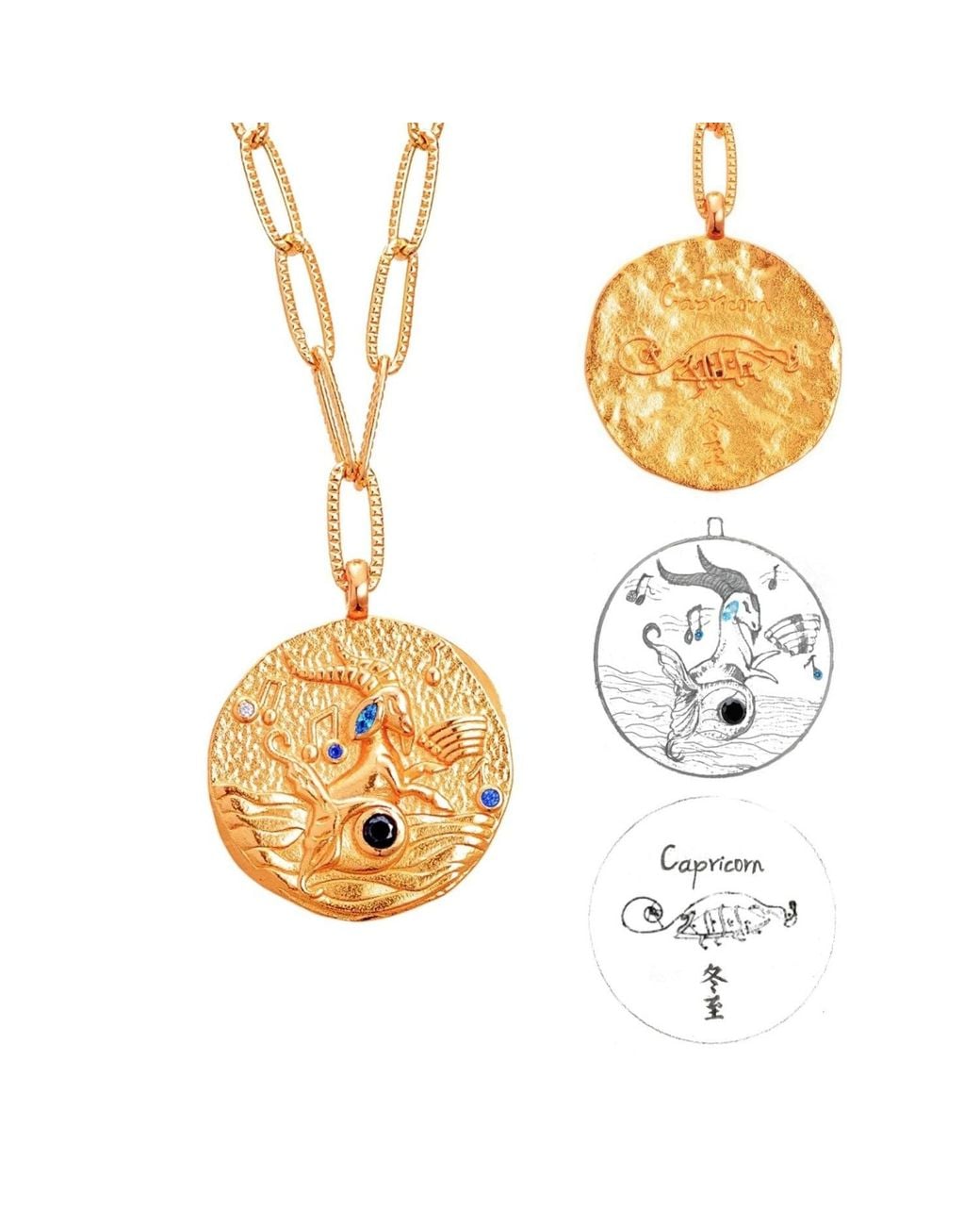 Aurozia Metallic Constellations Capricorn Double-Sided Coin Necklace