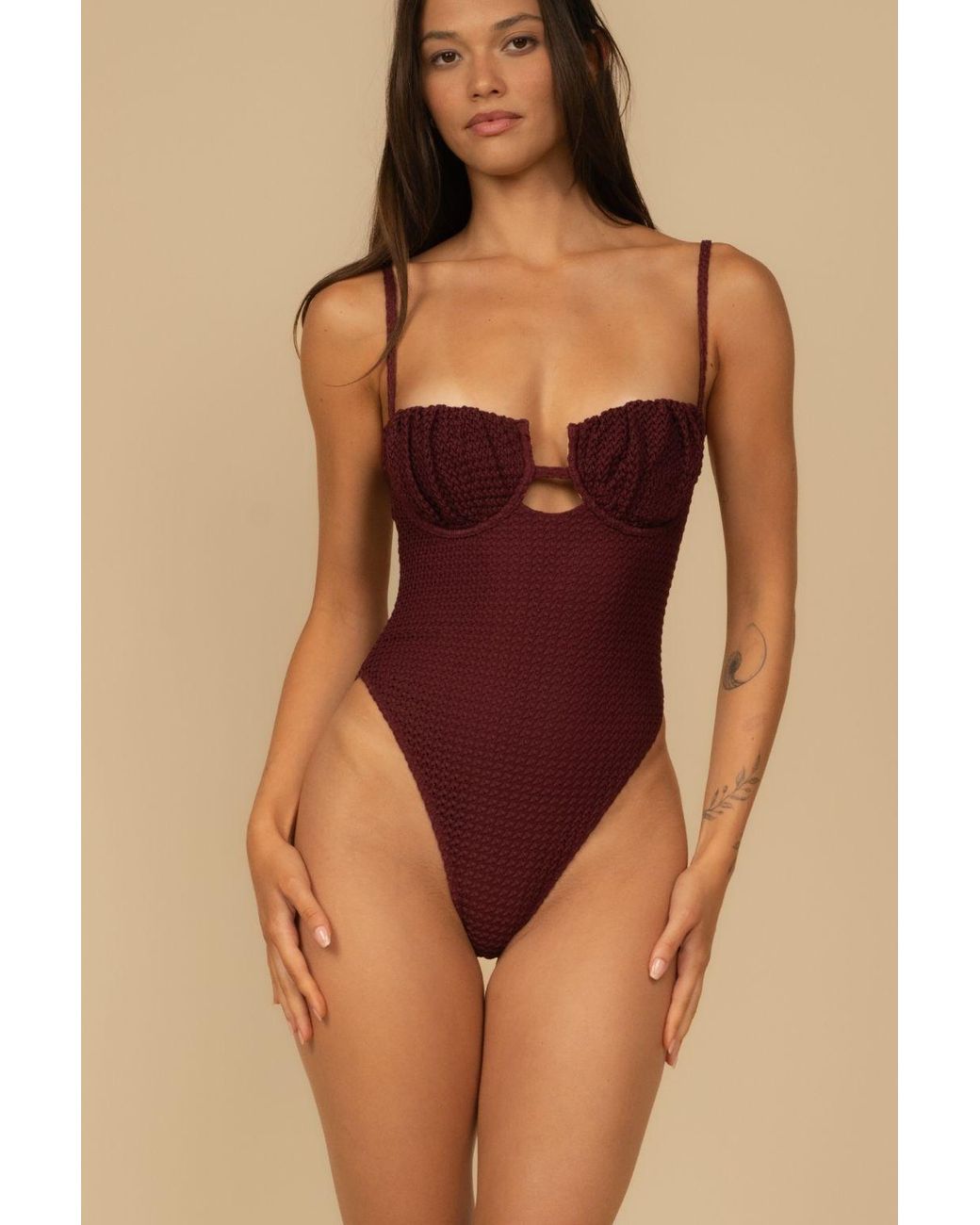 Montce Red Crochet Petal One-Piece