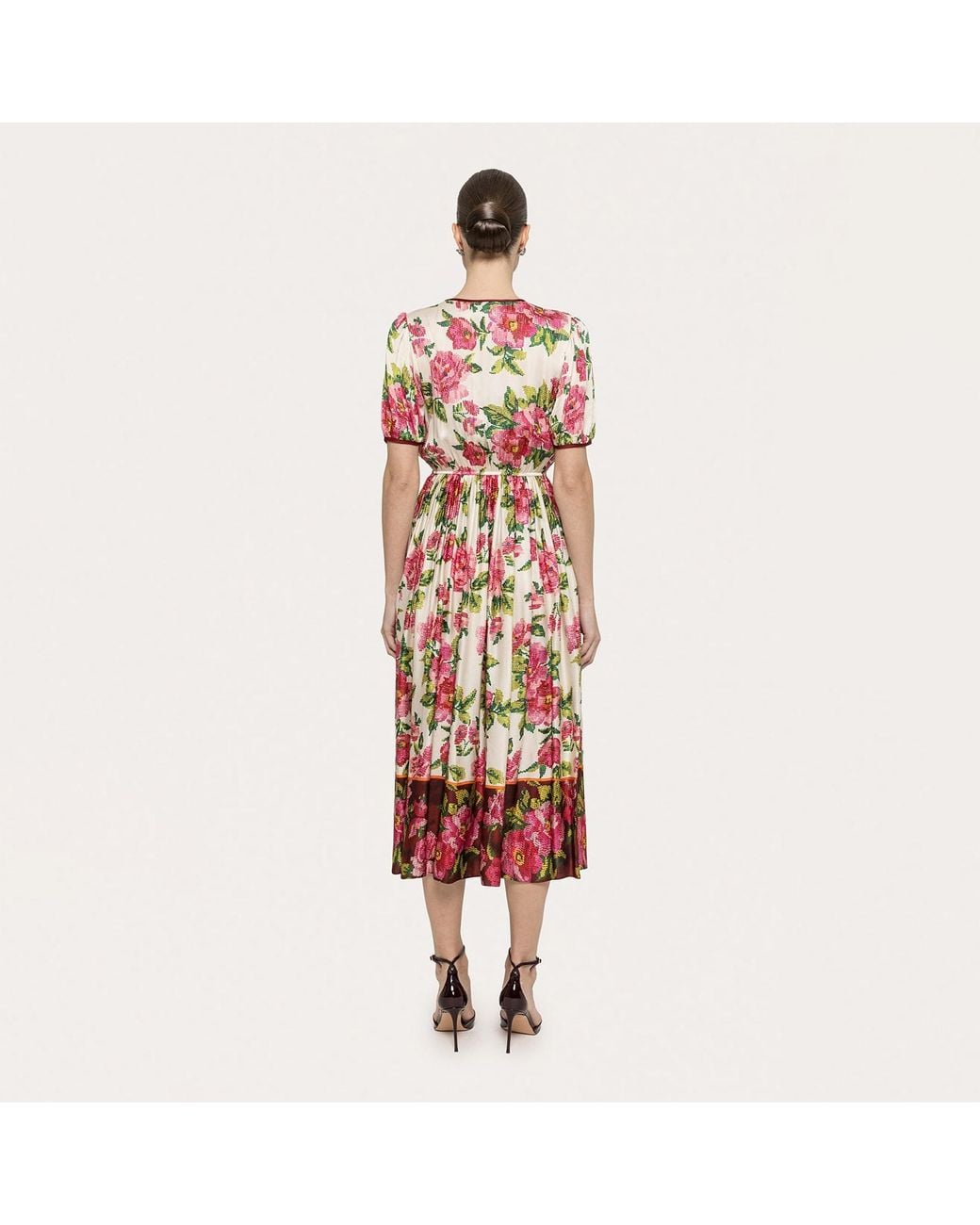 Nissa Red Floral-Patterned Viscose Midi Dress