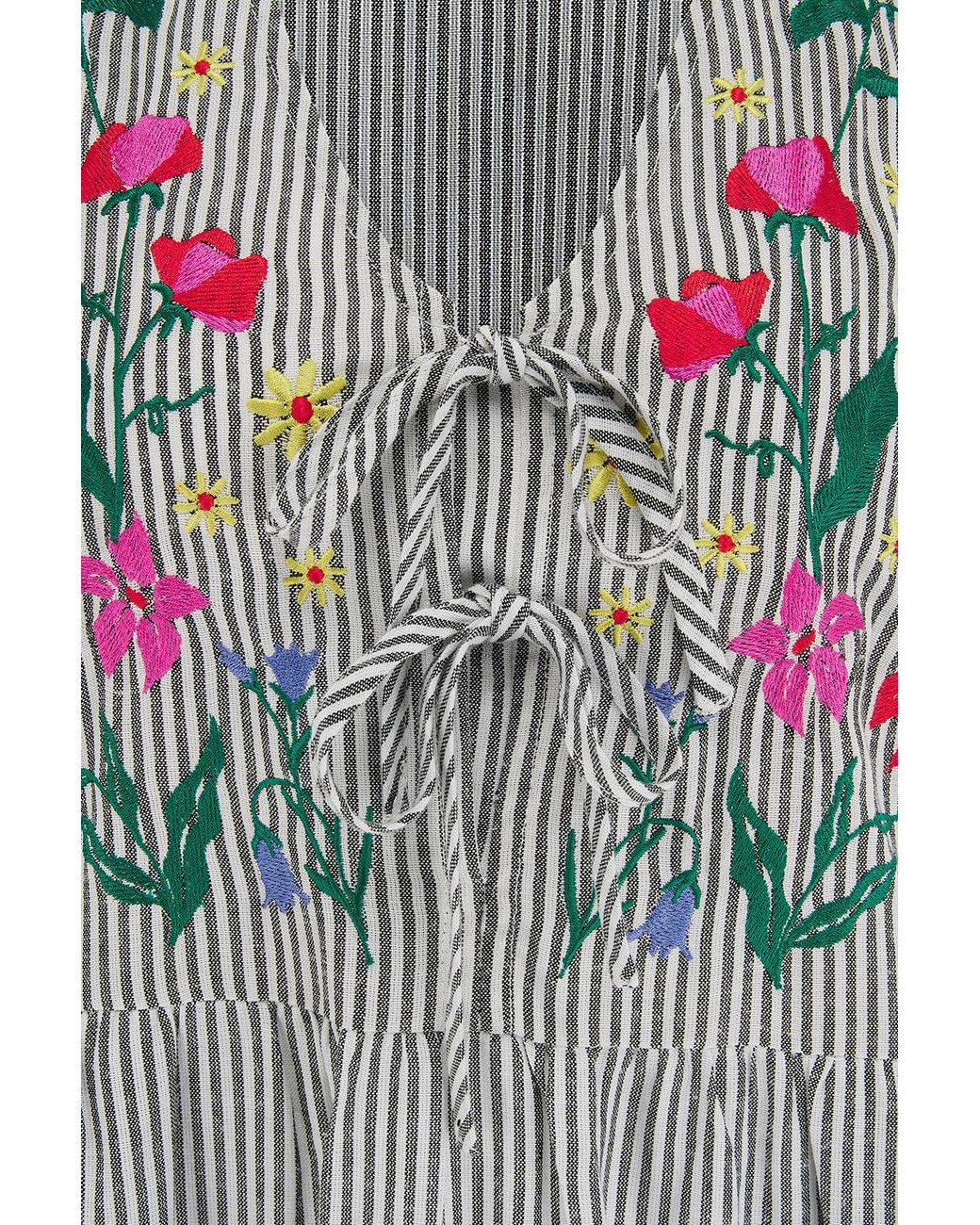 Sugarhill Gray Ruby Midi Smock Dress Monochrome Stripe, Garden Floral