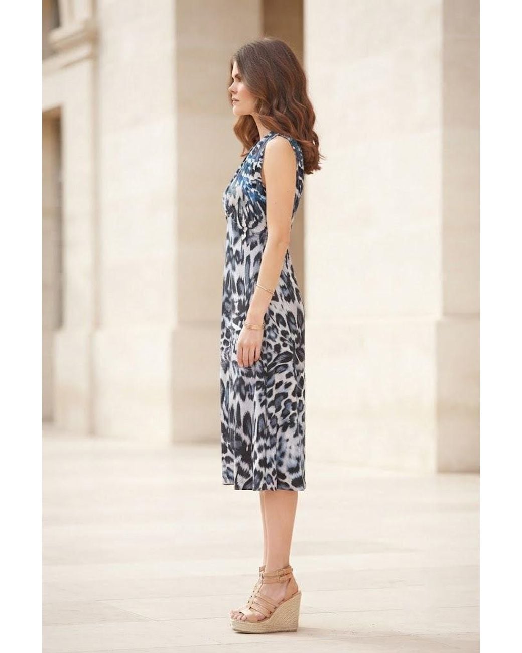 Conquista Blue Abstract Animal-Print Midi Dress
