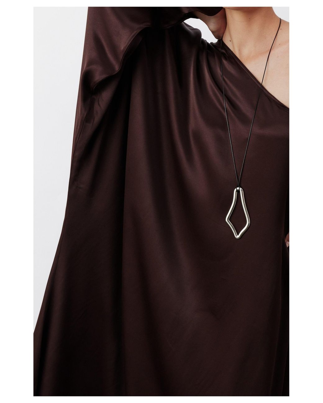 NAZLI CEREN Brown Venus One-Shoulder Maxi Dress