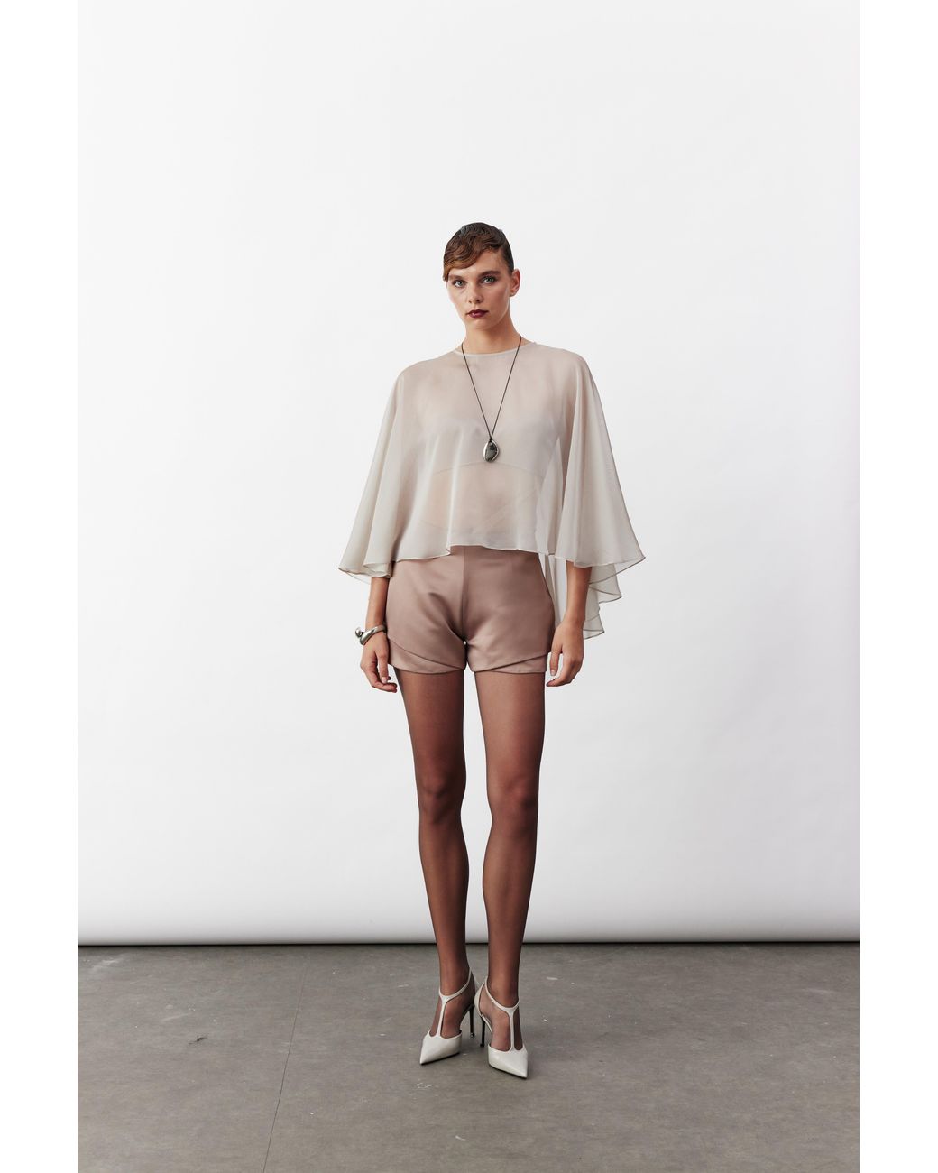 NAZLI CEREN White Maude Mini Satin Shorts
