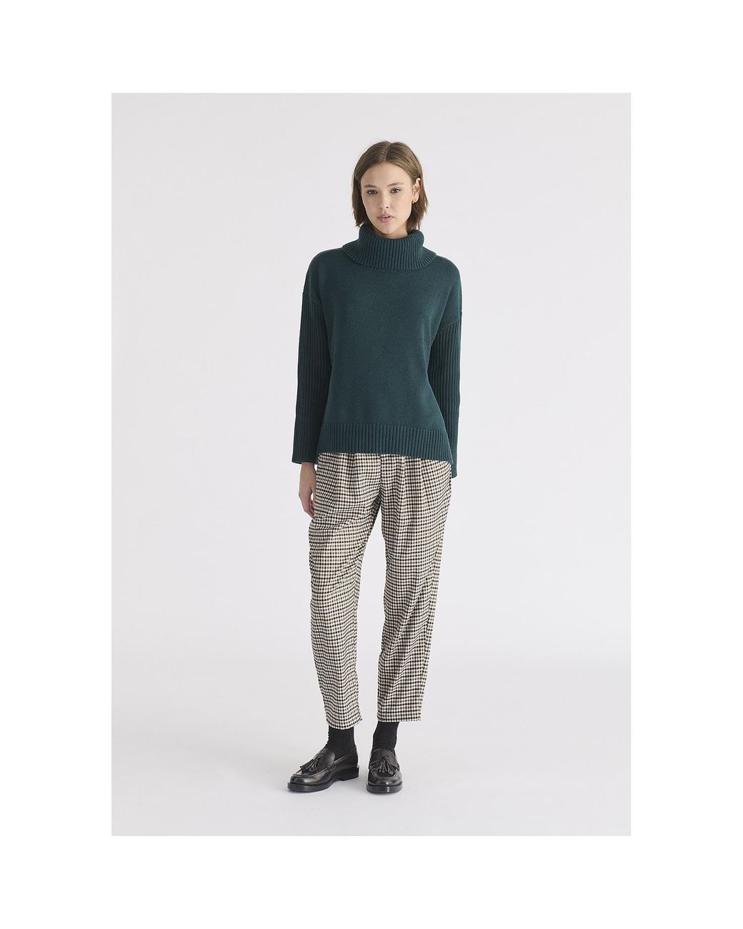 Paisie Blue Polo Neck Jumper With Ribbed Details