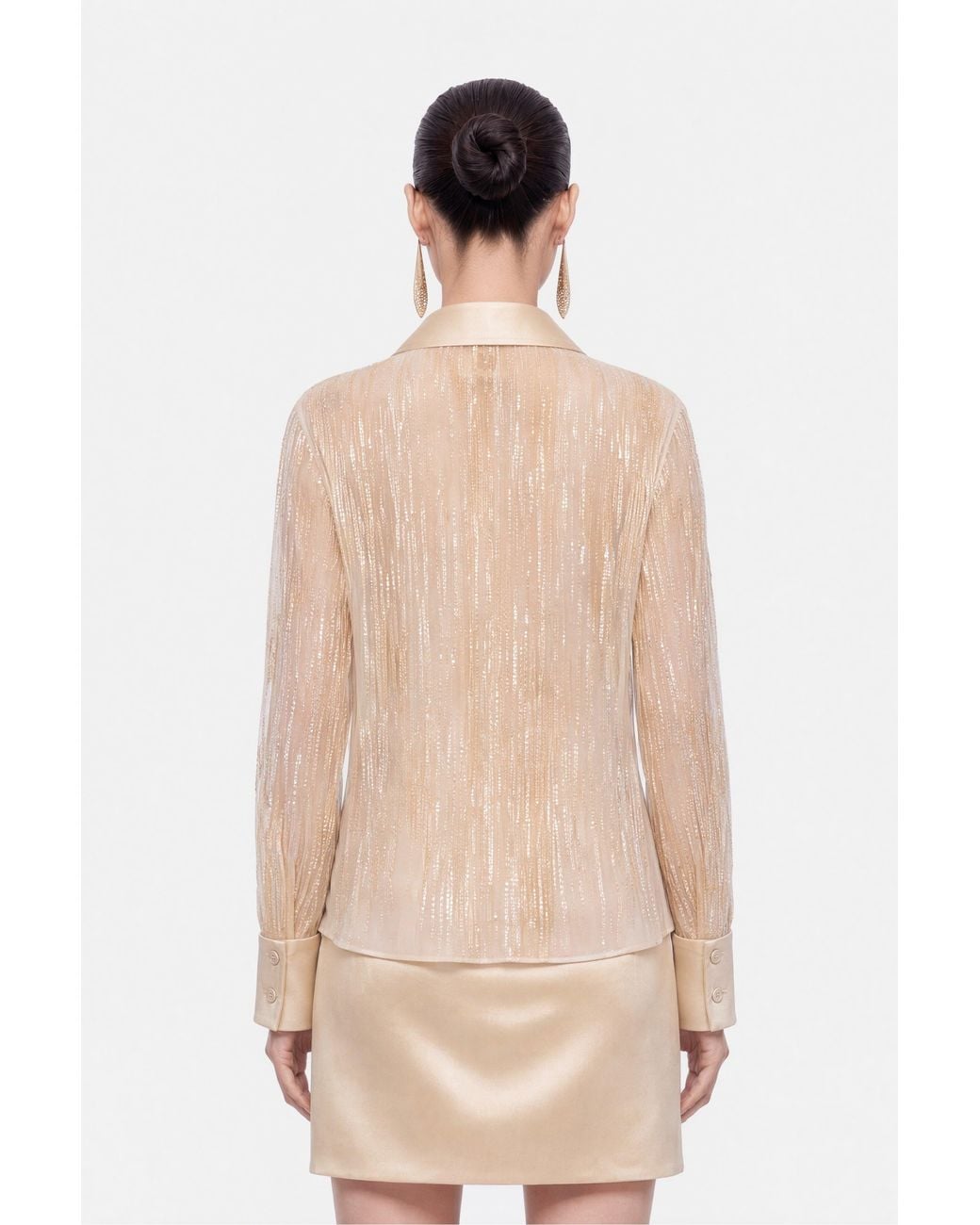 Nocturne White Sheer Metallic Thread Shirt