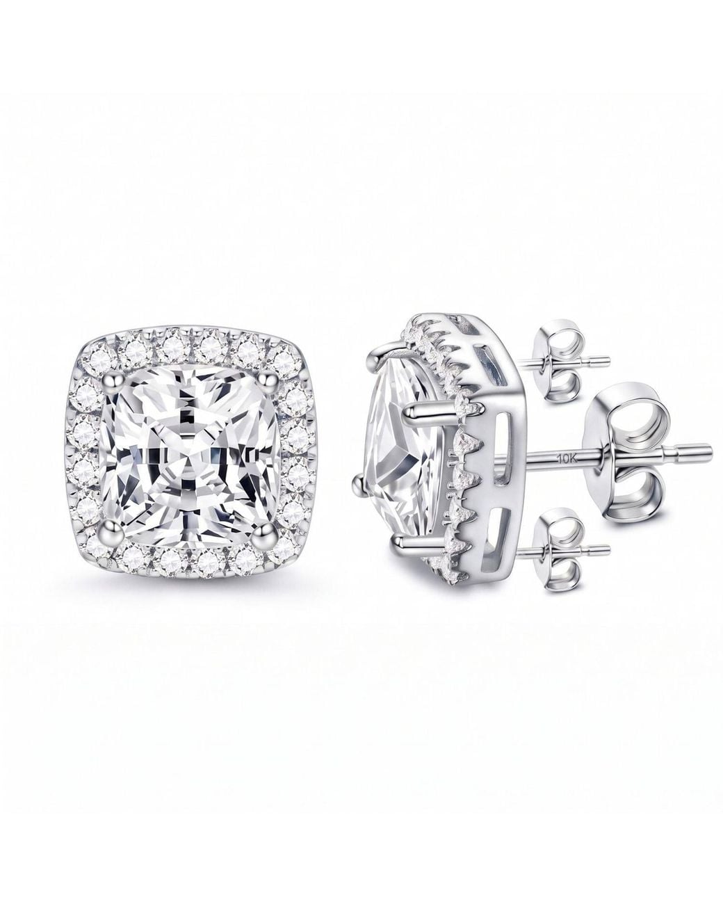 Sophelia Metallic Cushion Cut Pavé Halo Stud Earrings For