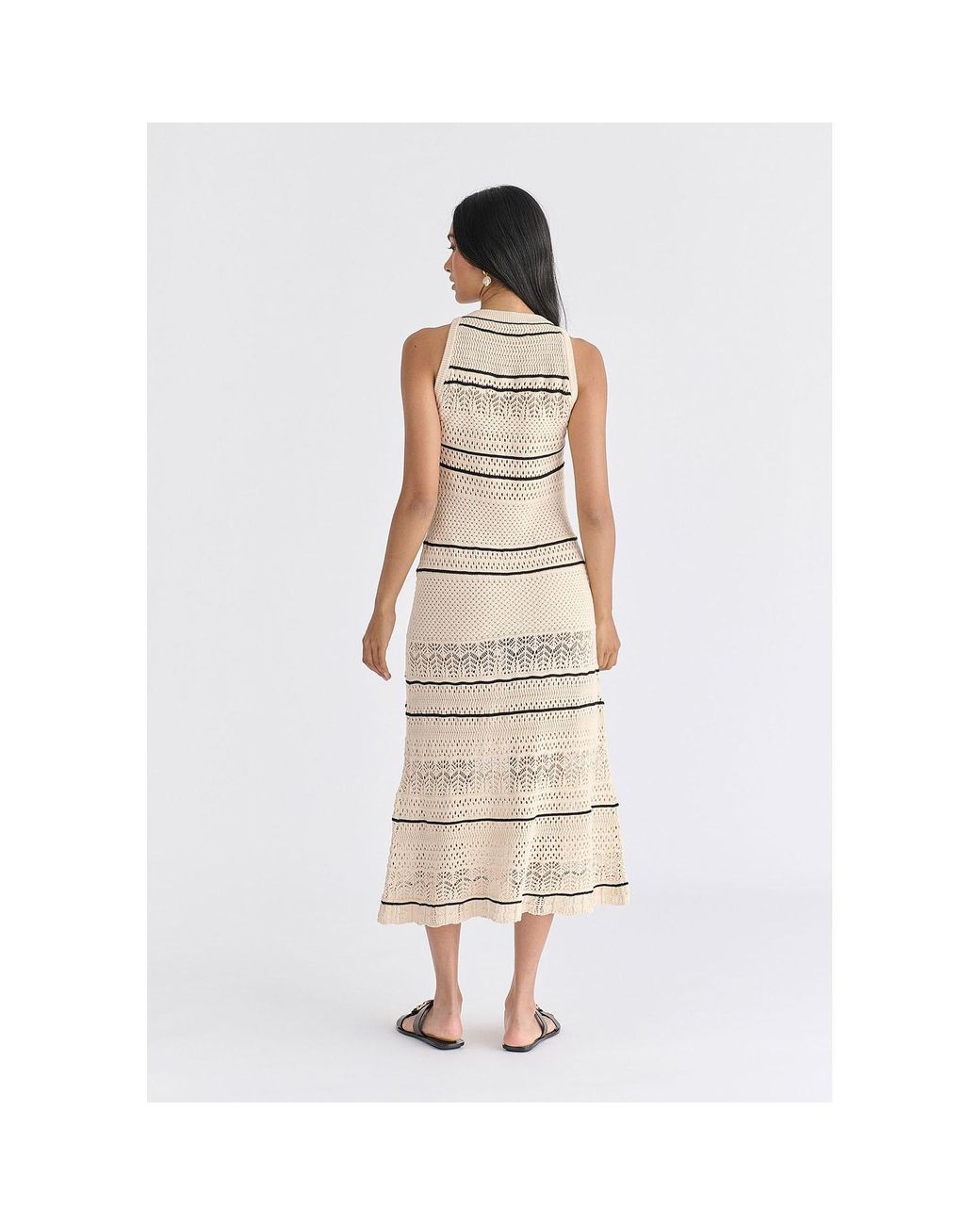 Paisie Natural Neutrals Contrast Detail Pointelle Knitted Dress