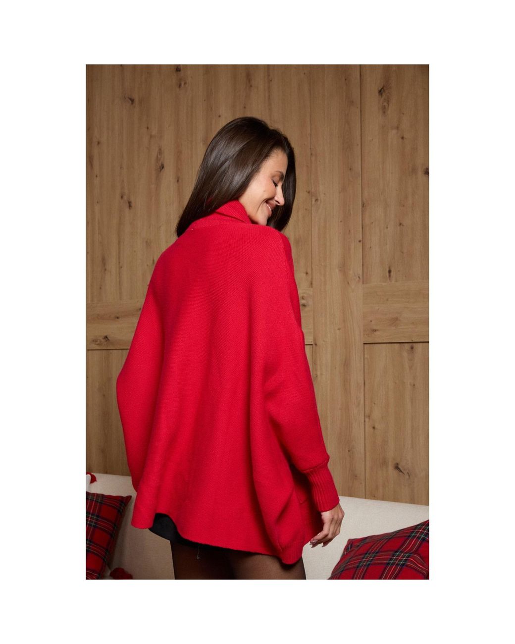 Saachi Red Open Front Oversized Cardigan Sweater