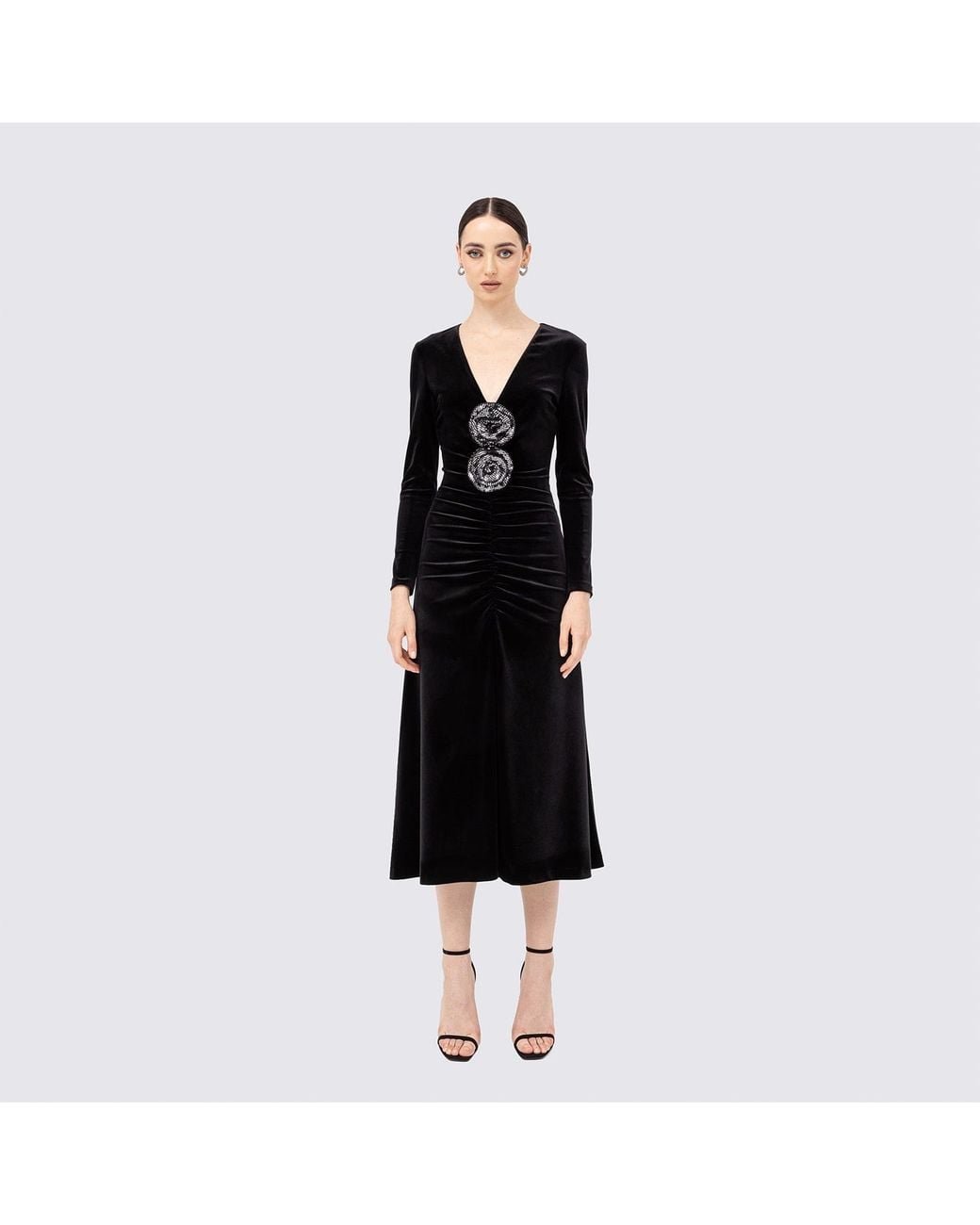 Nissa Black Sequin-Embellished Velvet Midi Dress