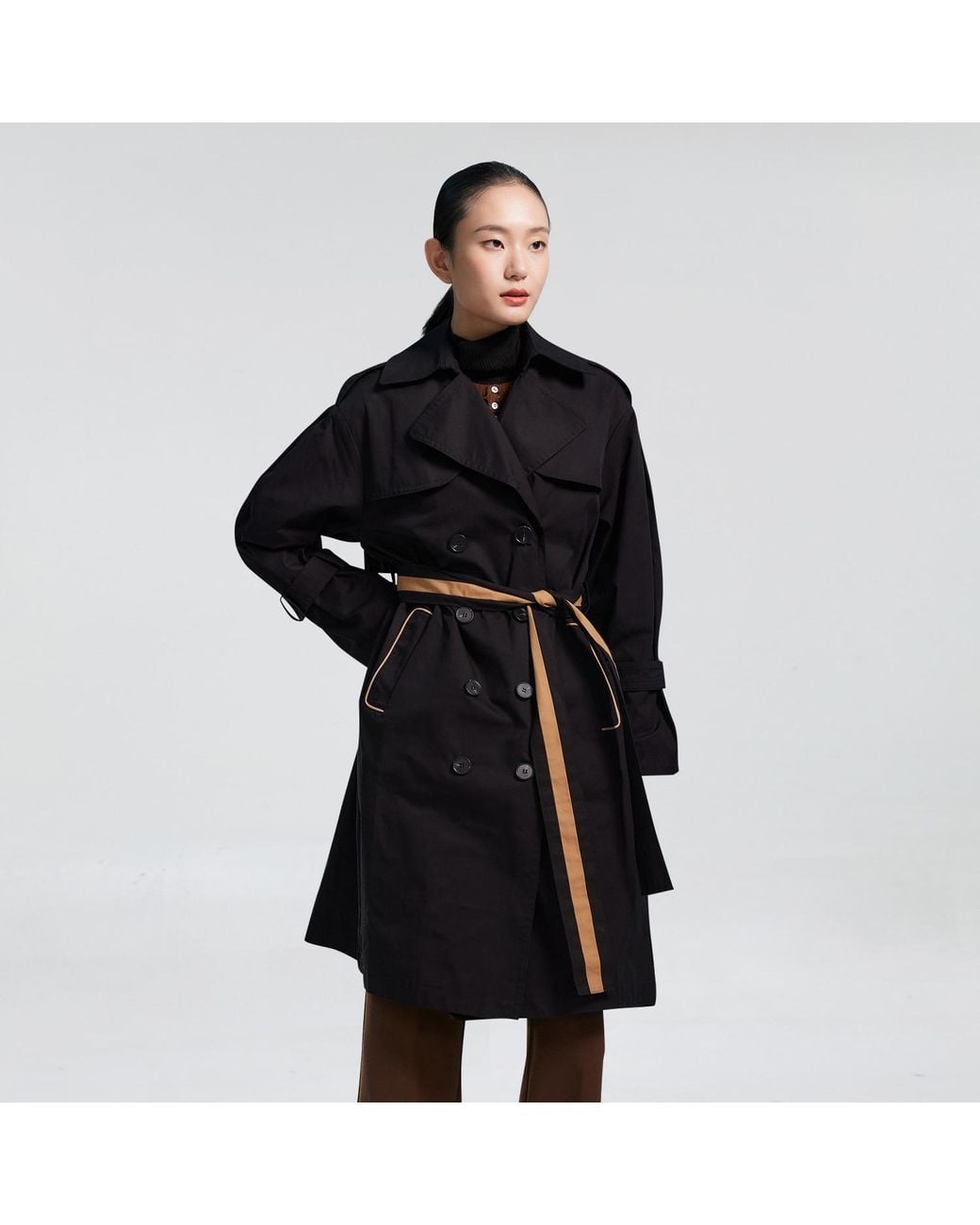 Smart and Joy Black Trench With Contrasting Belt