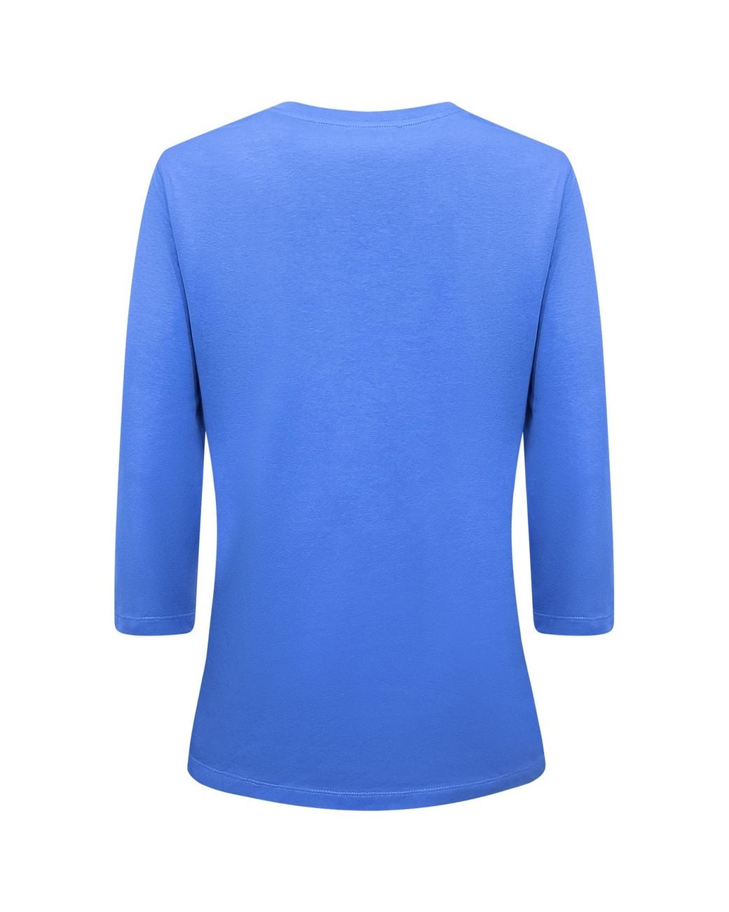 Perlavera Blue Tony Solid Cotton Spandex Three Quarter Sleeve Length V-Neck T-Shirt