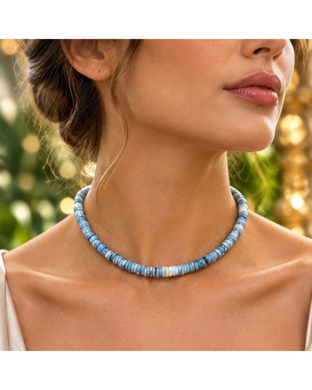 Lexi Jewelry Blue Opal Heishi Choker