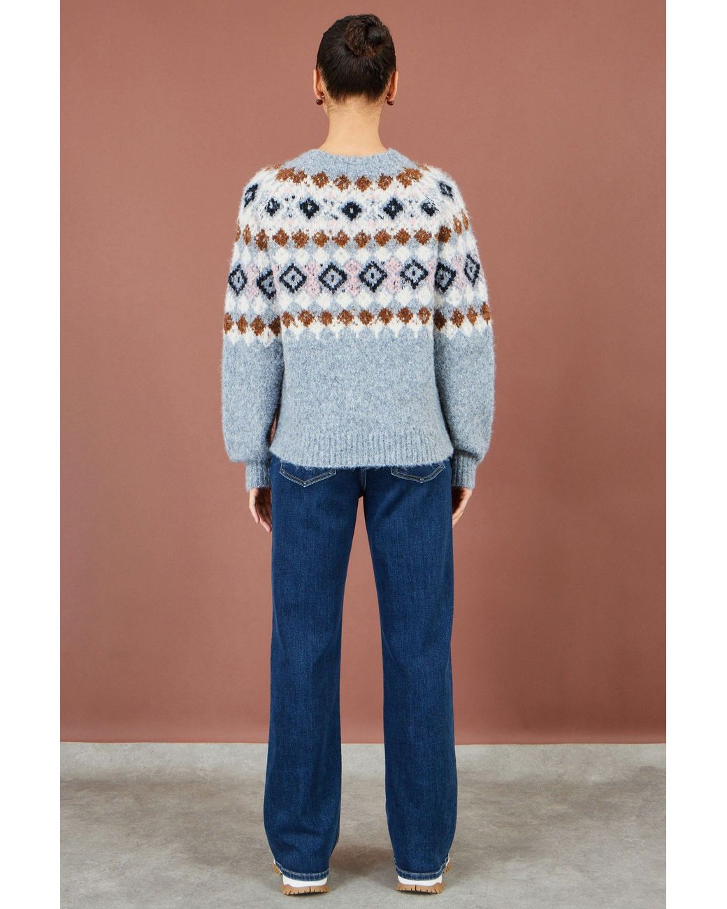 Yumi' Gray Fairisle Wool Blend Relaxed Jumper