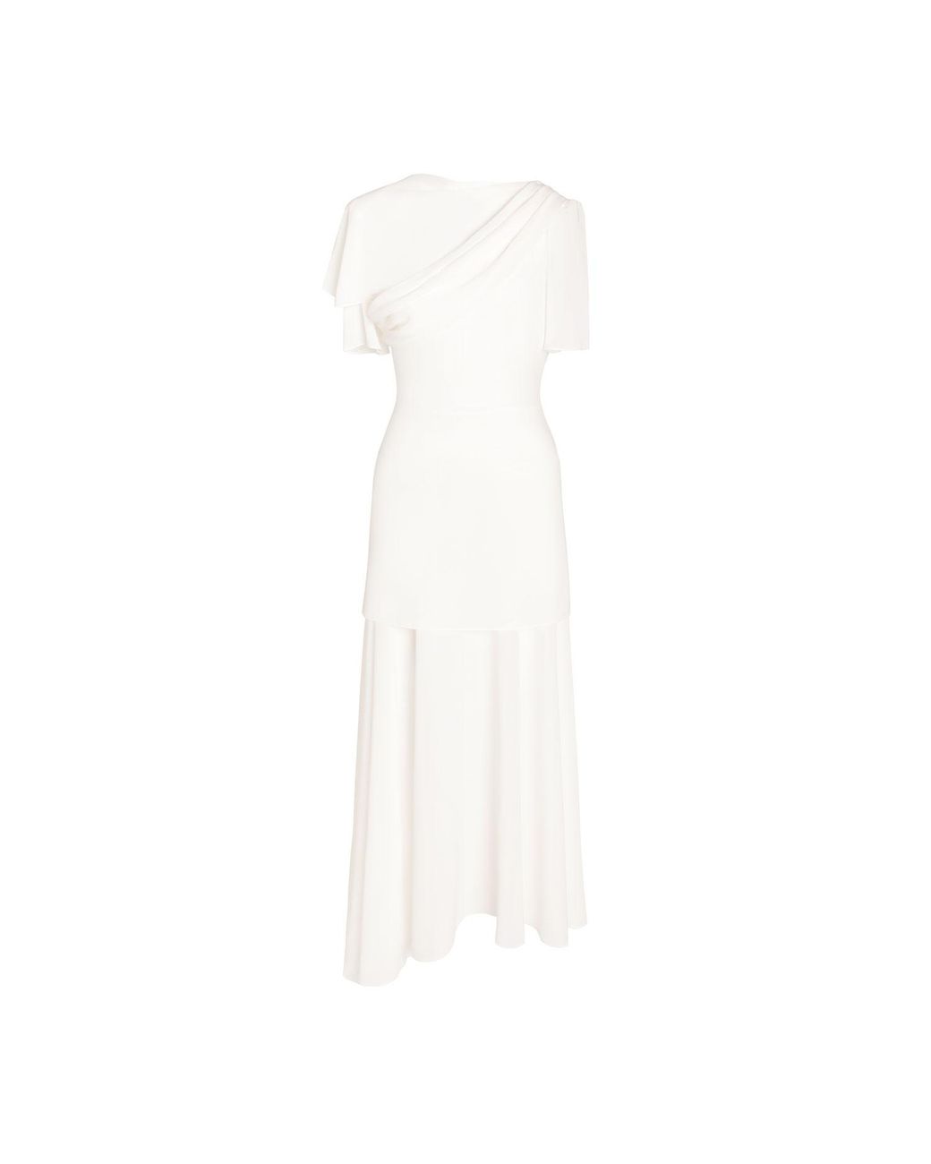 POST MERIDIEM White Chiffon Asymmetrical Midi Dress