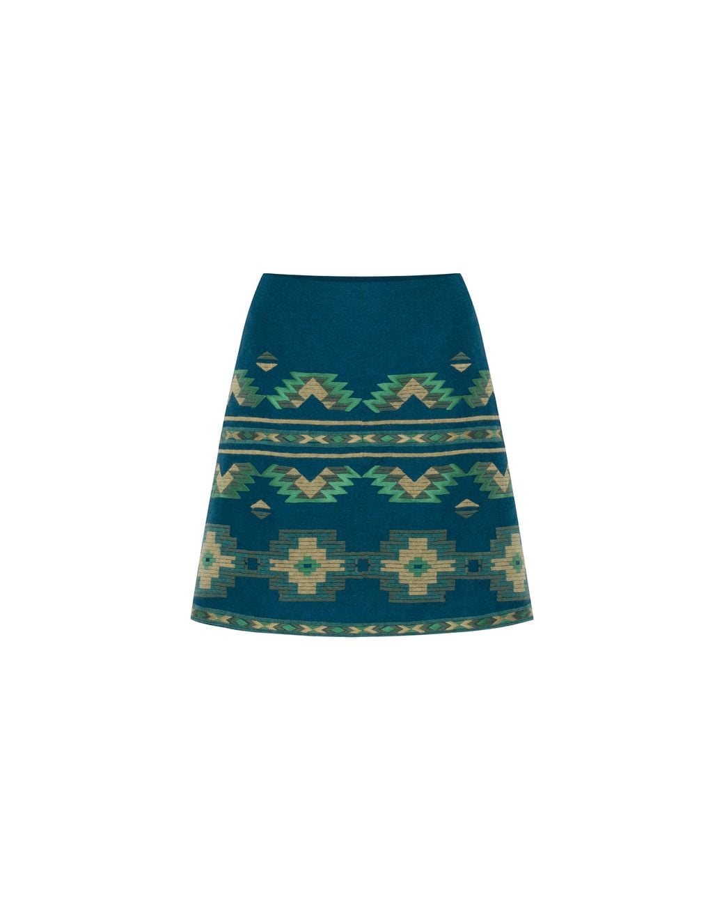 Annabo Green Rombé Geometric Embroidered Wool Mini Skirt – Deep