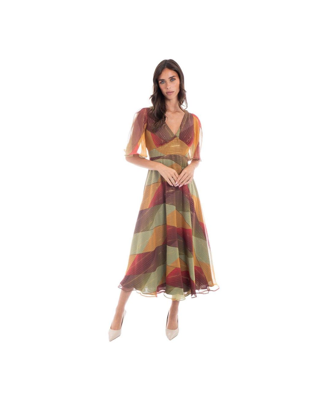 Sofia Tsereteli Brown Geometric Silk Chiffon Dress