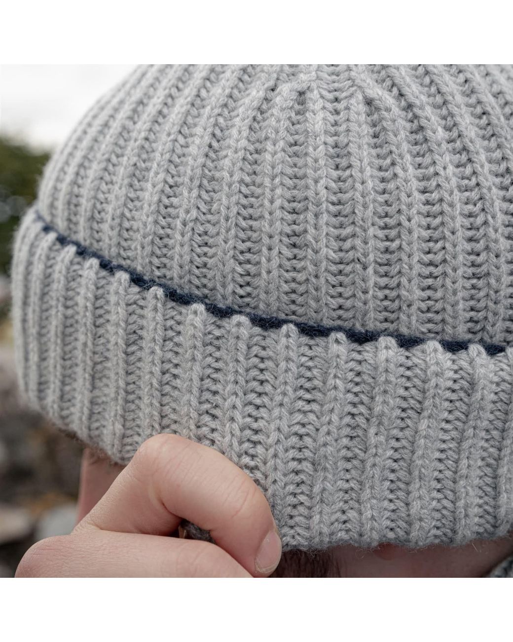 Kinalba Gray Gents Light Chunky Ribbed Cashmere Beanie Hat for men