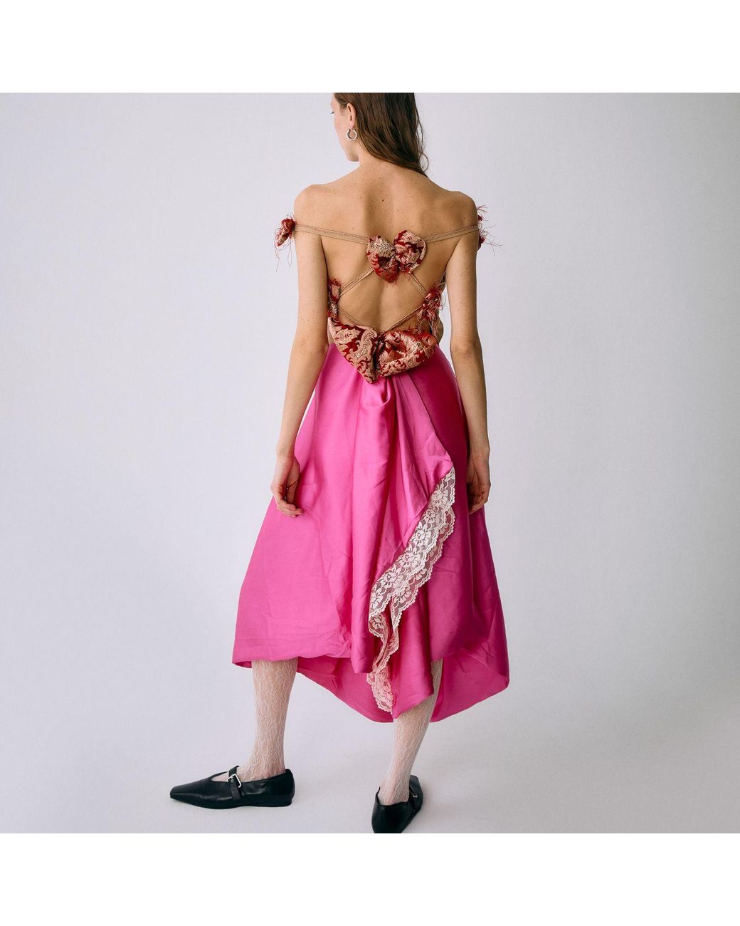 Miro Misljen Pink Off-Shoulder Romantic Midi Dress