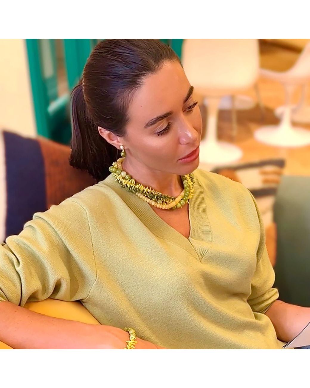 Farra Yellow Artistic And Gemstone Multi-Layer Chunky Necklace
