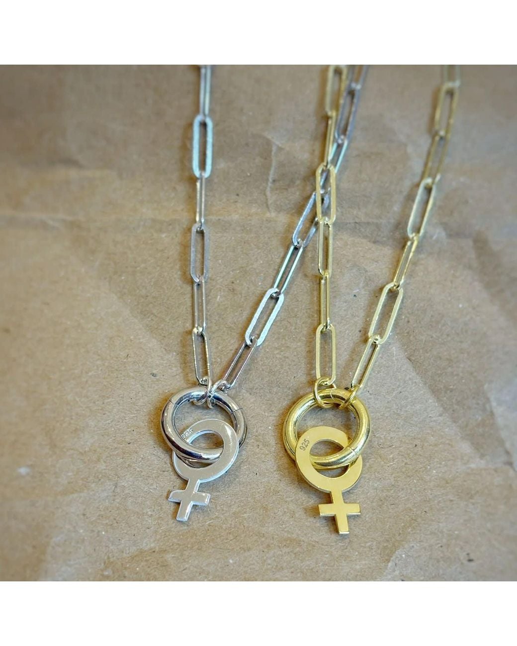 The Pheia Metallic Venus Symbol Paperclip Chain Necklace