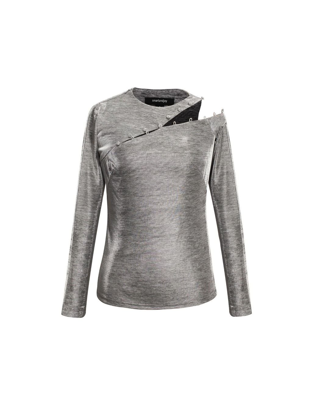 Smart and Joy Gray Asymmetric One Off-Shoulder Shiny Top