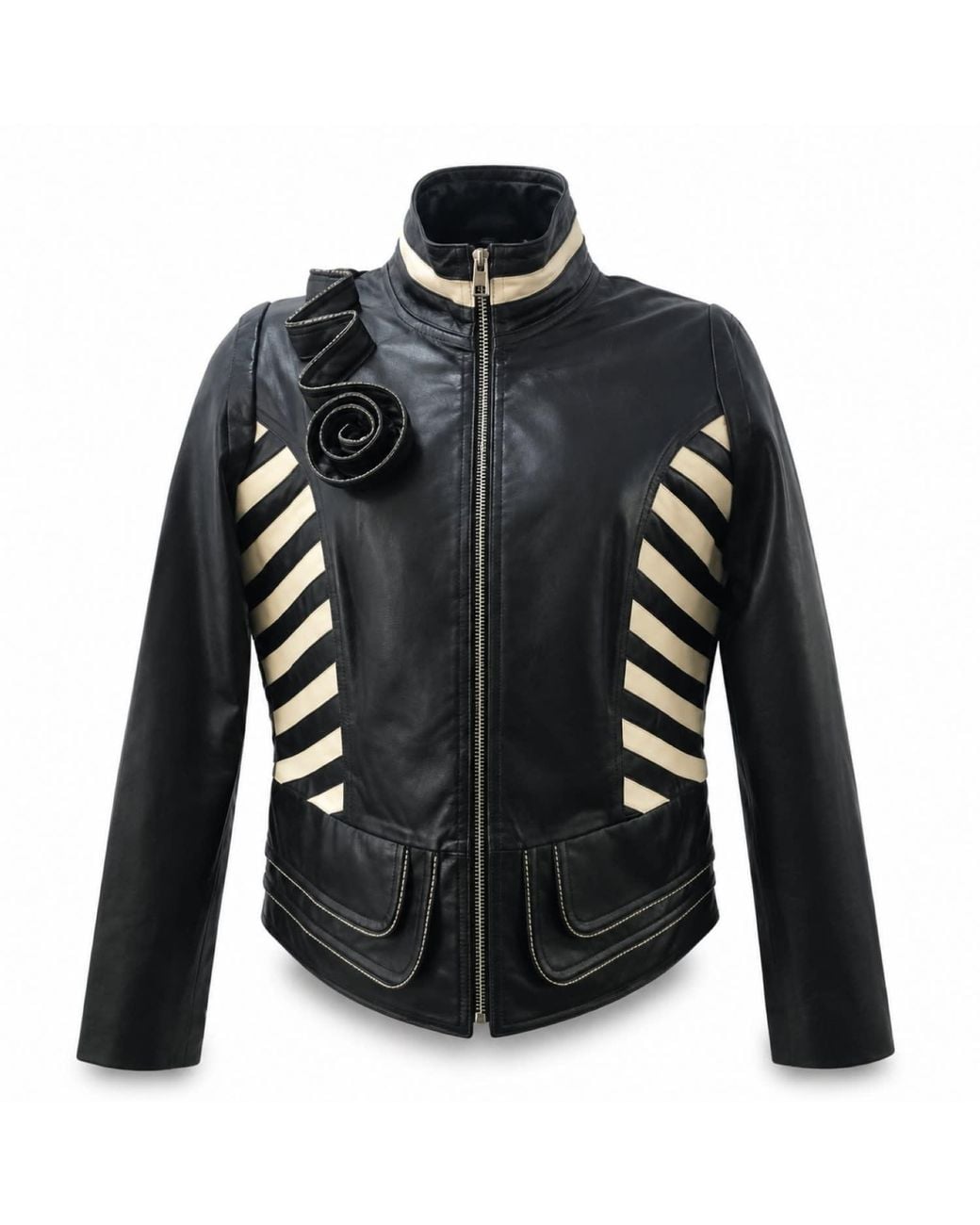 Zasta Studio Black Flower Biker Leather Jacket
