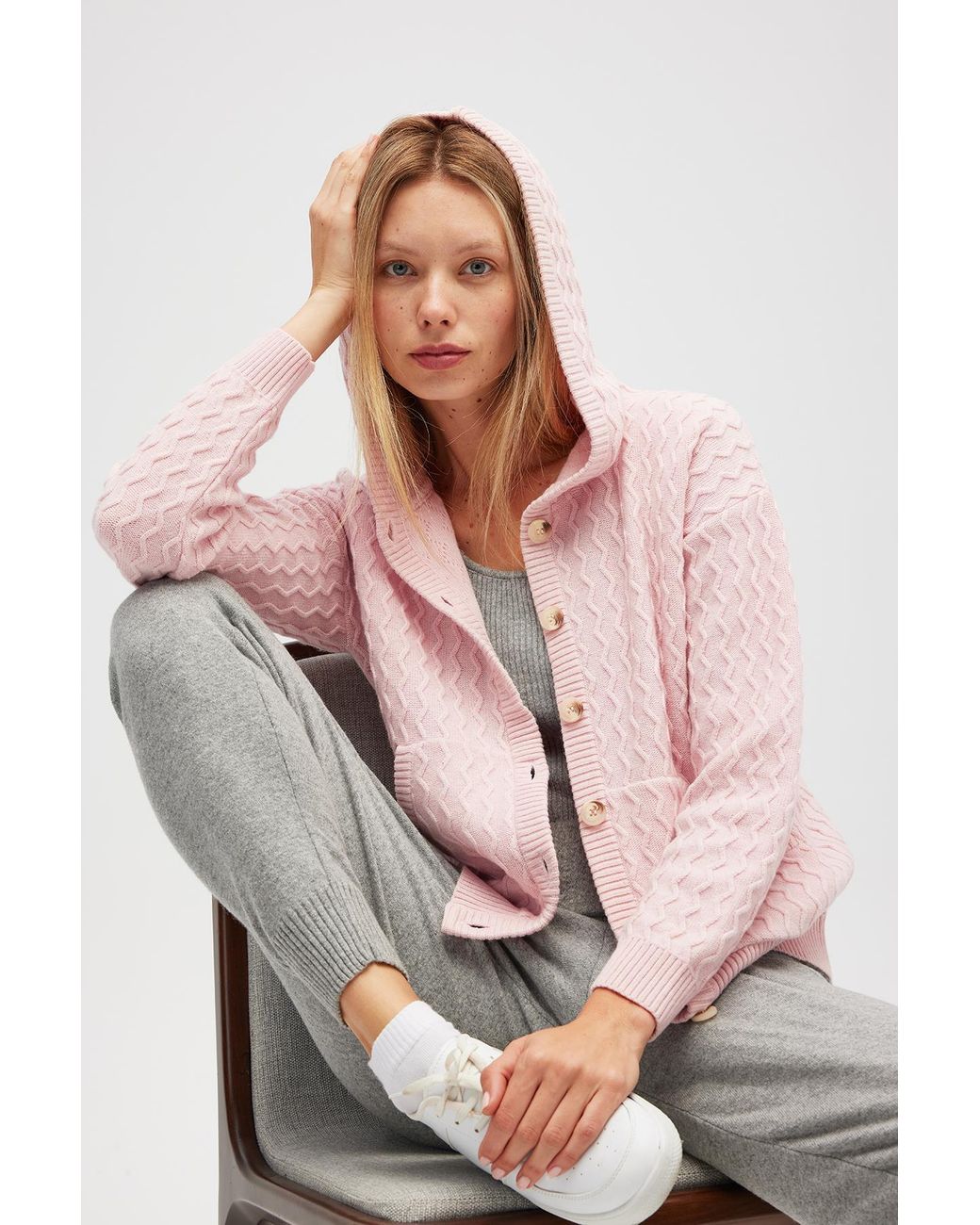 Peraluna Pink Yvonne Hooded Knit Cardigan