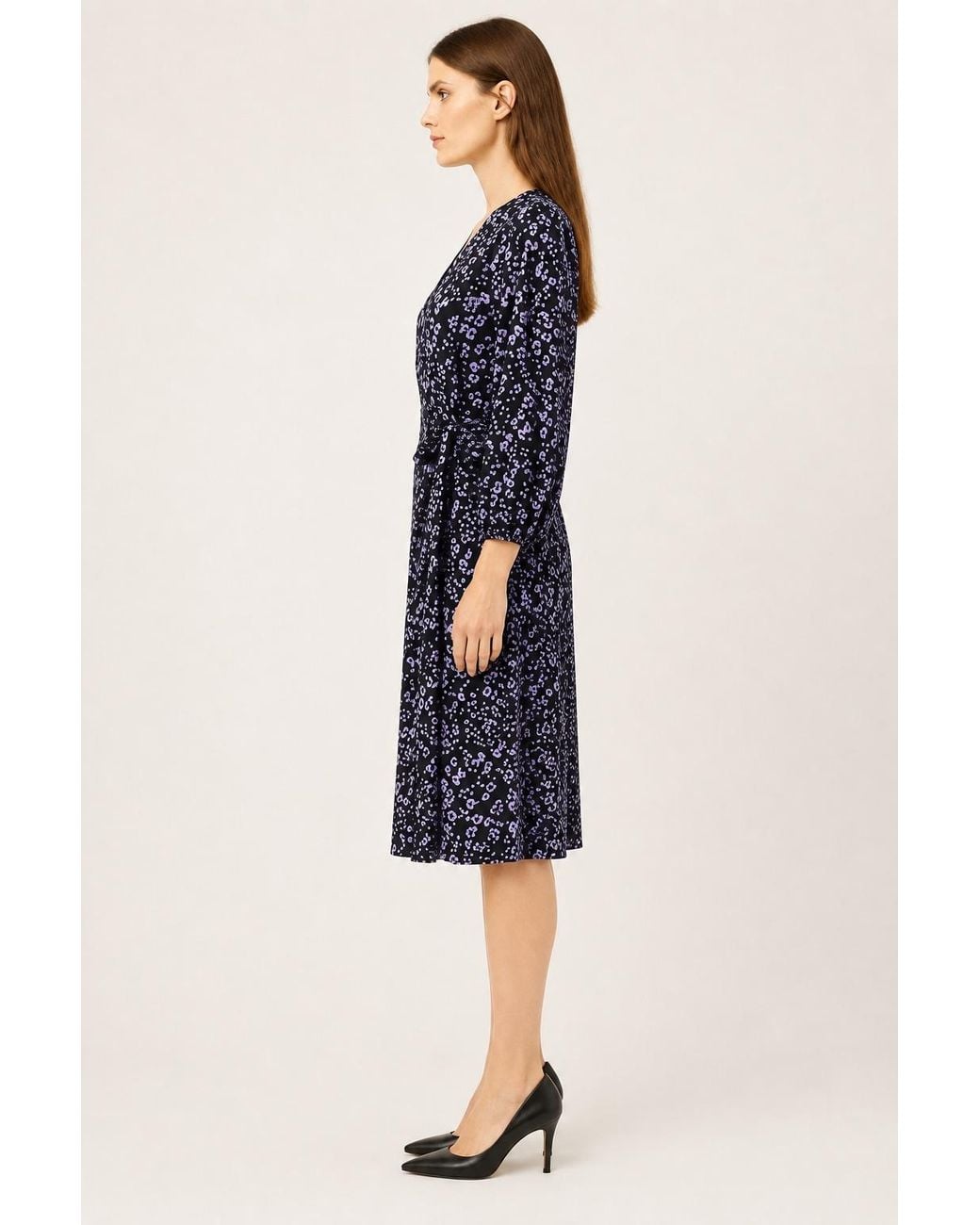 Conquista Blue Printed Tie-Waist Wrap Dress
