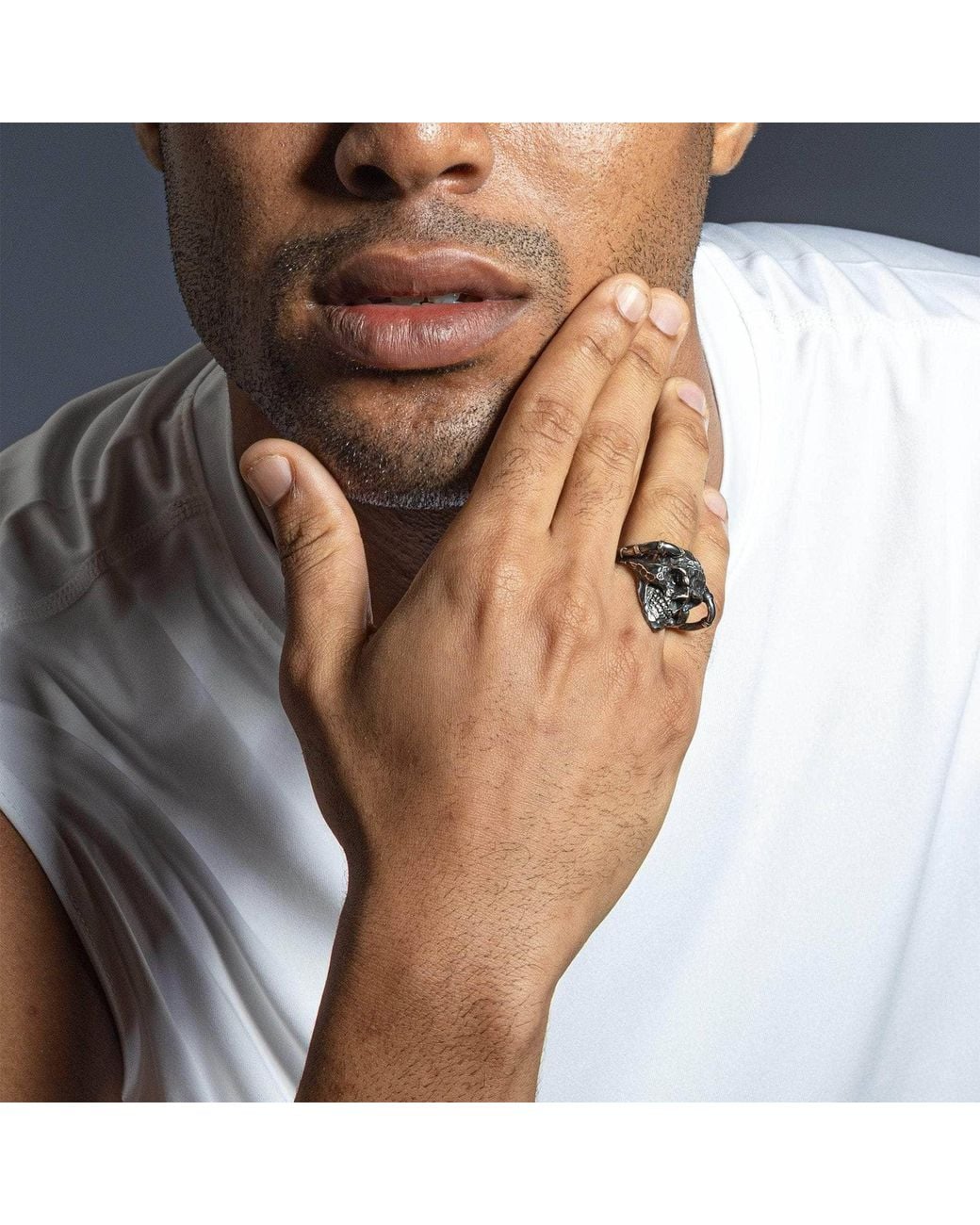 German Kabirski Blue Valkyr Oxidized Ring Sculpted Into A Skull for men
